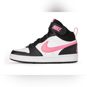 Kid's Nike Black Pink & White Court Borough Mid 2 Shoes Sneakers
